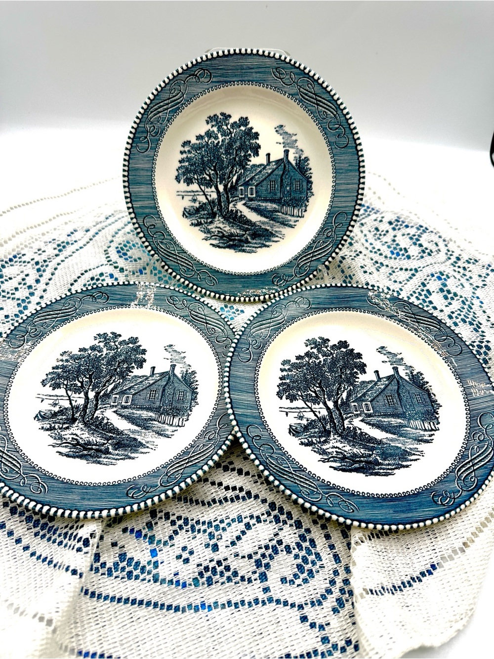 3 Currier & Ives Salad Plates. By Royal China. Vintage
